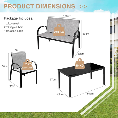 Set Di 4 Mobili Da Giardino Con Tavolino Da Salotto E Panca Da Giardino E 2 Sedi - Foto 6 di 12