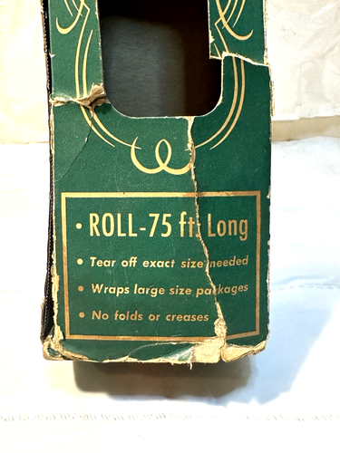 Vtg KVP Paper Xmas Gift Wrap Dept. Store Roll Poinsettias Candy Canes 50's w Box - Picture 6 of 12