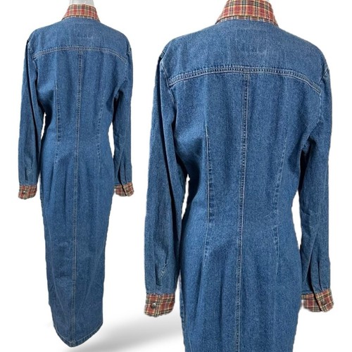 Maxi Camisa Vestido Vintage Años 90 Paris Azul Denim Jean Snap Talla 13 Mediana EE. UU. - Imagen 4 de 10