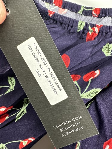 YUMI KIM Anthropologie Crop Top Cherry Print Navy Size Small NWT - Picture 3 of 5
