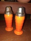 Vintage Mid-Century MCM Hazel Atlas Orange Milk Glass Salt and Pepper Shakers