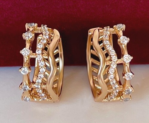 Luxus Ohrringe Creole Zirkonia 750er Rolled Gold 18K vergoldet Geschenk - Bild 2 von 7