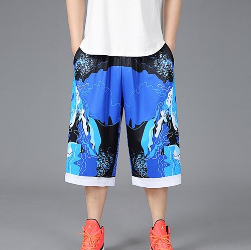 Mens Basketball Wide Leg Elastic Waist Quick Dry Breathable Summer Sports Shorts - Picture 15 of 16