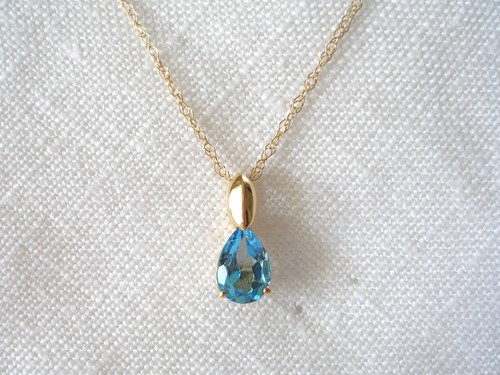 Krementz- .90 Ct. Blue Topaz Solitaire 14k Gold Pendant & Necklace - Picture 4 of 7