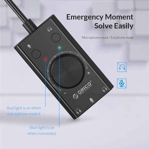Universal ORICO USB Microphone Earphone Sound Card With 3 Port Output Volume - Picture 5 of 13