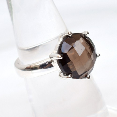 Natural Smoky quartz Ring 925 Sterling Silver Prong Ring Brown Stone Ring-HR333 - Picture 6 of 6