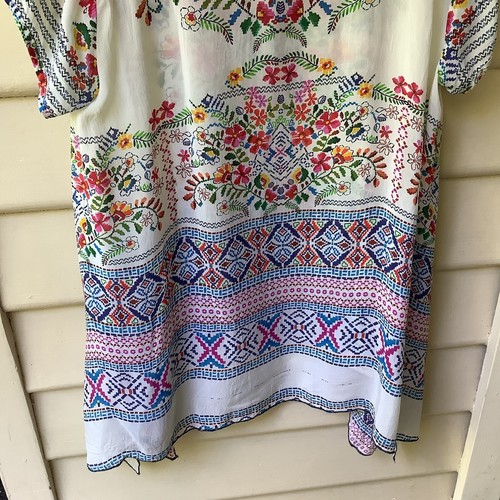 Johnny Was Boho Top Print Blouse S 10 Tunic Floral Geometric High Low Hem As New - Bild 6 von 7
