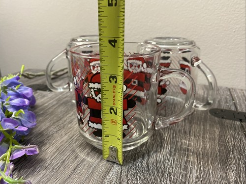 3 Vintage Luminarc Glass Santa Claus Christmas Mugs Holiday Coffee Tea Cup 10 Oz - Picture 7 of 8