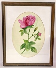 Vintage 1983 Framed Pink Carnation Painting Original Artwork by Marilyn Robbins