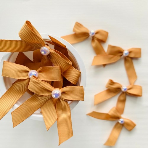 Light Brown Half Pearl Pasted Hand Tied 20 Bow Pack 13mm solid Grosgrain Ribbon - Picture 8 of 9