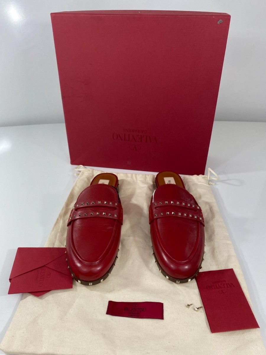 valentino 赤 スタッズ付きフラットシューズ　38 1/2 360510890_1.jpg