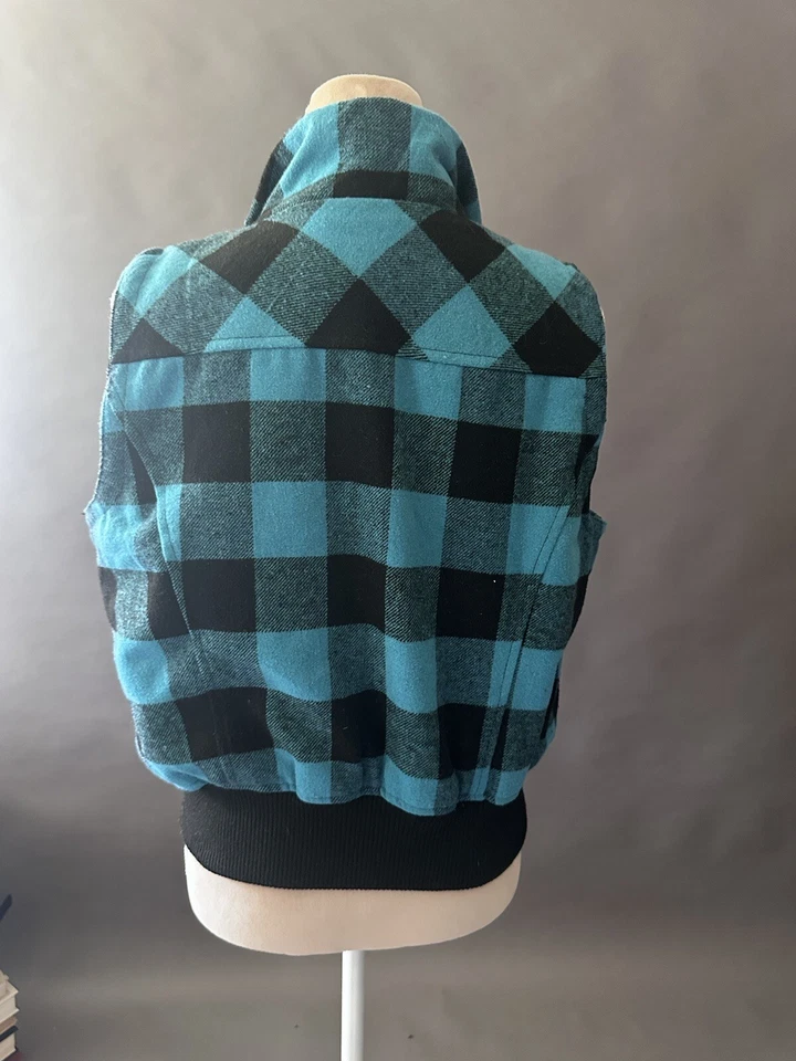 Paris Blues est 1981 短背心女式涤纶羊毛蓝色黑色格子,尺寸 L — 第 3/4 张图片