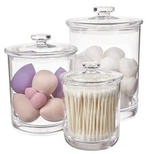 3-Pack-Containers for Bathroom or Vanity Clear Plastic Apothecary Jars with Lids