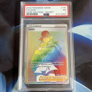 PSA 7 Leon 195/185 Vivid Voltage Full Art Secret Rare Pokemon Card 2020 SWSH
