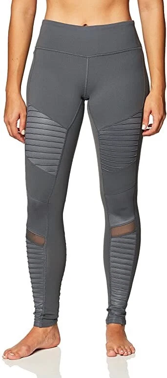 Alo Yoga Gray Moto Style Mid Rise Mesh Paneling Leggings Size S