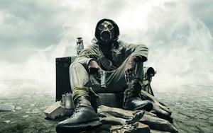 a4 poster armed man wearing nuclear biological chemical protection nuclear biological chemical