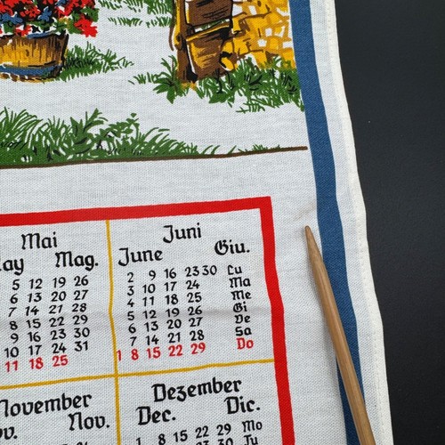 Calendario de cocina vintage 1986 toalla de té diseño chalet decoración de pared alemana - Imagen 5 de 8