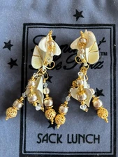 Lunch At The Ritz PEARLY WHITES clip Earrings; NEW, NEVER WORN!