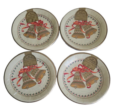 Hallmark Vintage Paper Plate Gold Bells 7'' Christmas 4 Packs of 8 Party Dessert