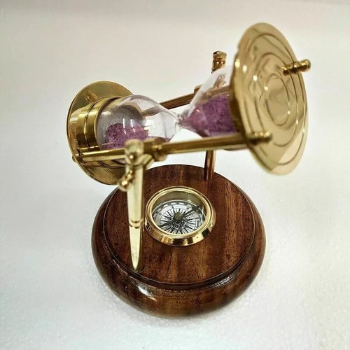 "Vintage Maritime Messing Sanduhr Sanduhr mit Holzsockel und Kompass" - Bild 4 von 4