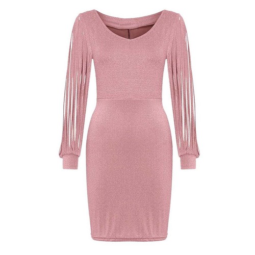 Womens Sexy V Neck Sequin Glitter Mini Bodycon Dress Long Sleeve Party Ball Gown - Imagen 4 de 18