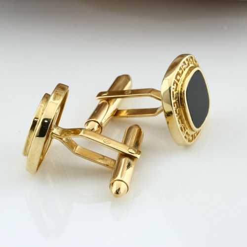 14K Gelbgold Schwarz Onyx Kissen Form Manschettenknöpfe um 1980 - Bild 4 von 7