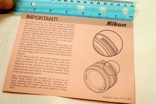 Nikon card for Ai coupling guide for F camera Non Ai - Picture 4 of 4