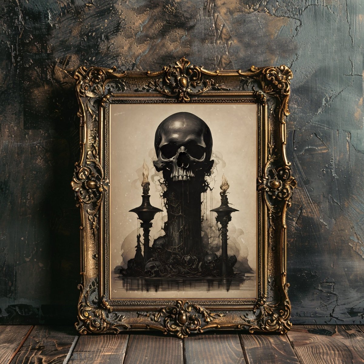 ビンテージ 絵 芸術 60s USA スカル 髑髏 インテリア 壁紙 真鍮 希少 Occult Skull Wall Art Antique Dark Cottagecore Artwork Moody Pagan