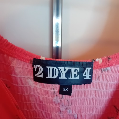 NWOT Plus 2DYE4 Floral Mini Dress Smocked Twist Front Coral Boho Cottagecore 2X - Picture 14 of 16