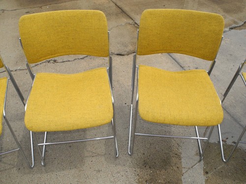 10 David Rowland- Mid Century Modern 40/4  Chairs Mustard Yellow Fabric & Chrome - Picture 3 of 16