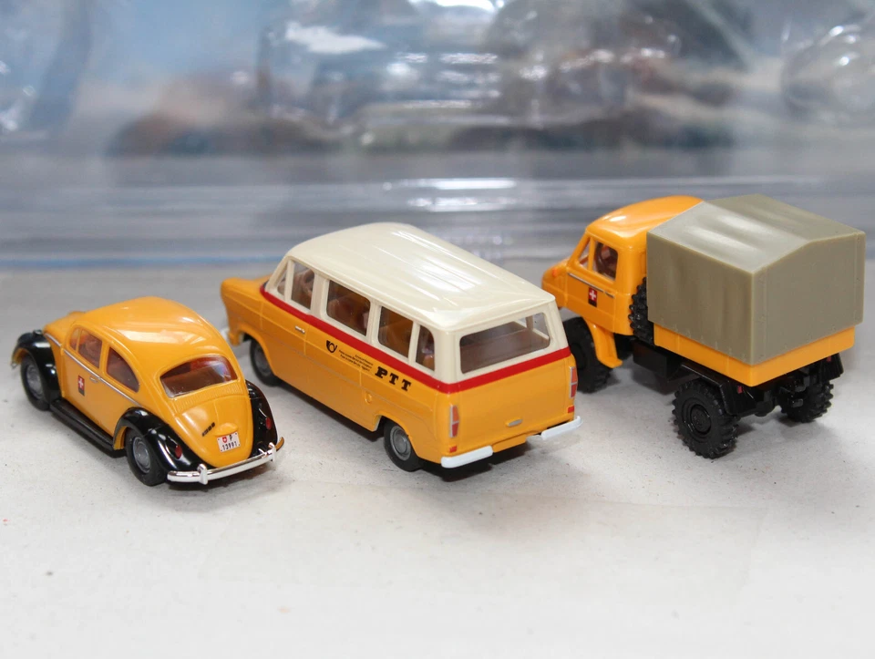 BREKINA - 010458 - SWISS PTT POST POSTBUS SET - FORD TRANSIT, UNIMOG, VW BEETLE - Image 2 of 4