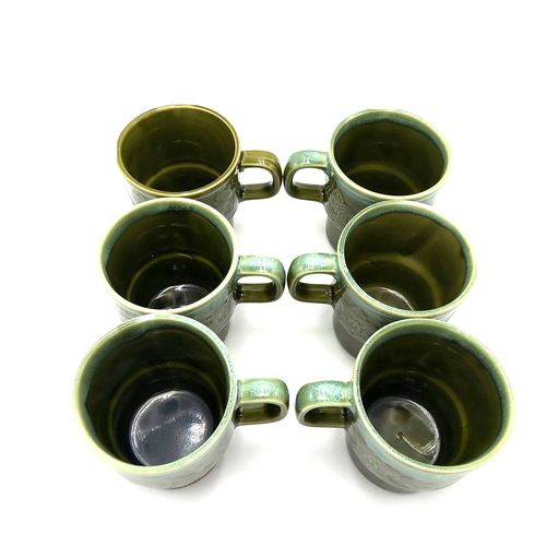 Stackable Mugs-Set of 6-Olive Green Color-Mid Century Modern-Japan - Picture 3 of 5