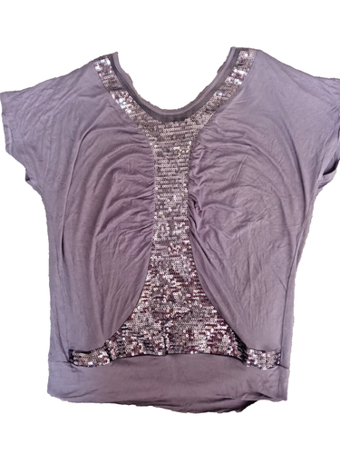 Restless Heart Top Womens Blouse Rayon Short Sleeve Sequin Round Neck Pullover - Picture 2 of 8