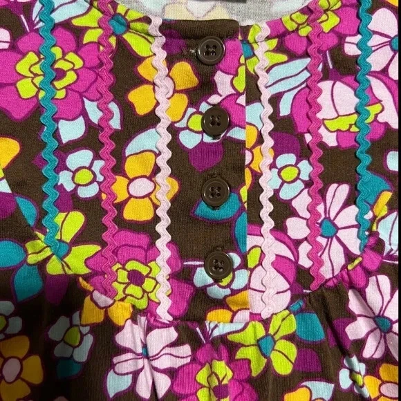 Camisa Hanna Andersson Marrón y Rosa Floral 120cm Talla 6 Borde Cinta Atada Foto 2 de 4