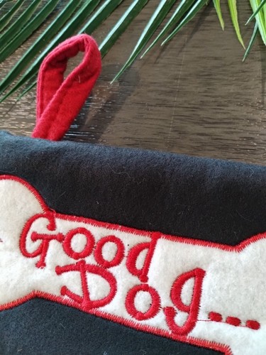 15" Pet Dog Paw Print Christmas Holiday Stocking, "Good Dog" Buffalo Plaid - Picture 3 of 11