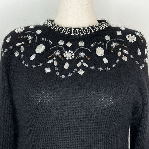 VTG Maggie Lawrence Sweater Women S Black Mohair Preppy Grandma Embellished 80s - Picture 4 of 10