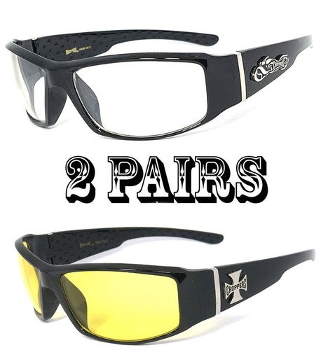 Choppers Motorcycle Biker Riding Wrap Sunglasses Glossy Black Frame - Picture 39 of 40
