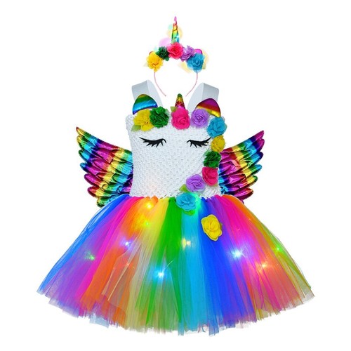 Mädchen Einhorn Kleid leuchtend Kinder Einhorn Kleider für Mädchen Prinzessin Kleidung - Bild 6 von 33