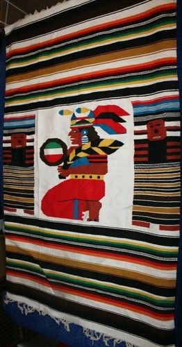 Vintage Zapotec Native American Indian Hand Woven Wool Blanket Tapestry Chief - Picture 2 of 8