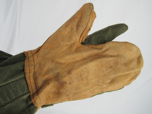 military TRIGGER FINGER mittens glove green vintage army LEATHER & CANVAS medium - Picture 3 of 7