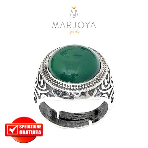 Anello sigillo uomo in argento 925 con onice,giada,corniola e quarzo azzurro - Imagen 6 de 29