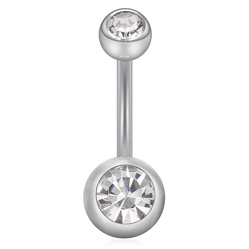 Belly Navel Surgical Steel Piercing Gem Double Crystal Bar Button Ring Bars - Picture 5 of 65