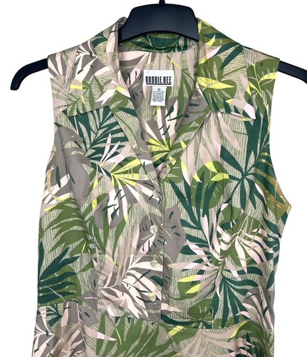 ROBBIE BEE Tropical Palm Print Sleeveless Summer Button Front Midi Dress Size 10 - Picture 13 of 14