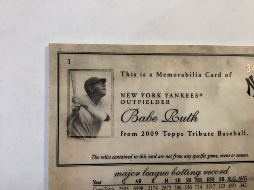 BABE RUTH 2009 TOPPS TRIPLE JERSEY/ BAT RELIC MATERIAL  34/75 BLUE BEAUTY - Picture 18 of 24