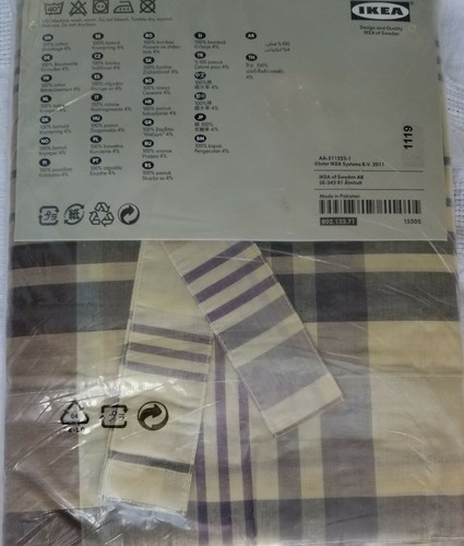 IKEA Benzy CURTAINS Drapes 2 Panels PLAID English Country Tartan BEIGE Gray Plum - Picture 2 of 3