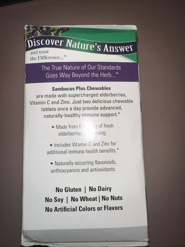 Natures Answer Sambucus Masticables 60 Tabs Negro Saúco Vitamina C Zinc 8/2025 Foto 2 de 4