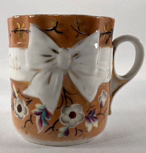 Antique Shaving Scuttle Mug Floral Pattern Hand Painted "A Present" - Picture 1 of 4