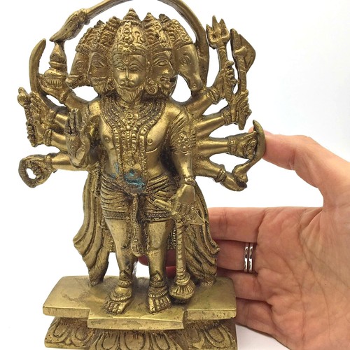 Antique Brass 5 Faced Hanuman Murti Statue Hindu Monkey God 7.7" India - Picture 5 of 6