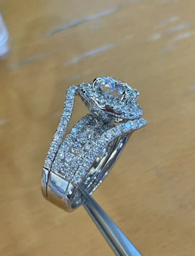 3Ct Round Cut Lab-Created Diamond Engagement Ring 14K White Gold Plated Silver - Picture 8 of 9