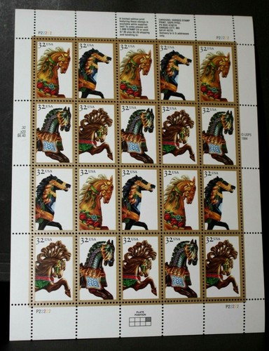Scott #2976 - #2979 Carousel Horses 32c Postage Stamps MNH NEW 1994 Sheet of 20